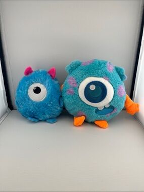 One Eye Plush Monster Toy Duo - Blue Teal Fuzzy Monsters